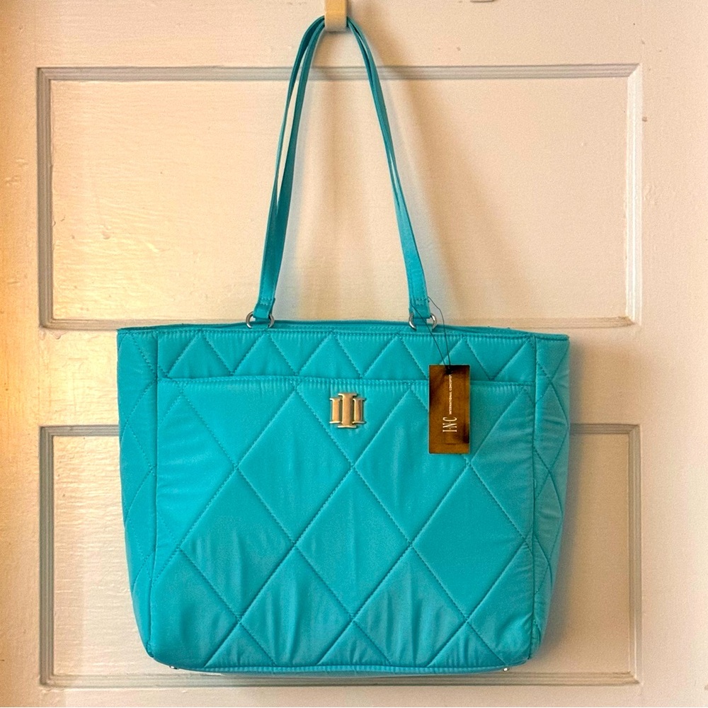 INC Ryenne Quilted Nylon Turquoise Sea Tote NWT